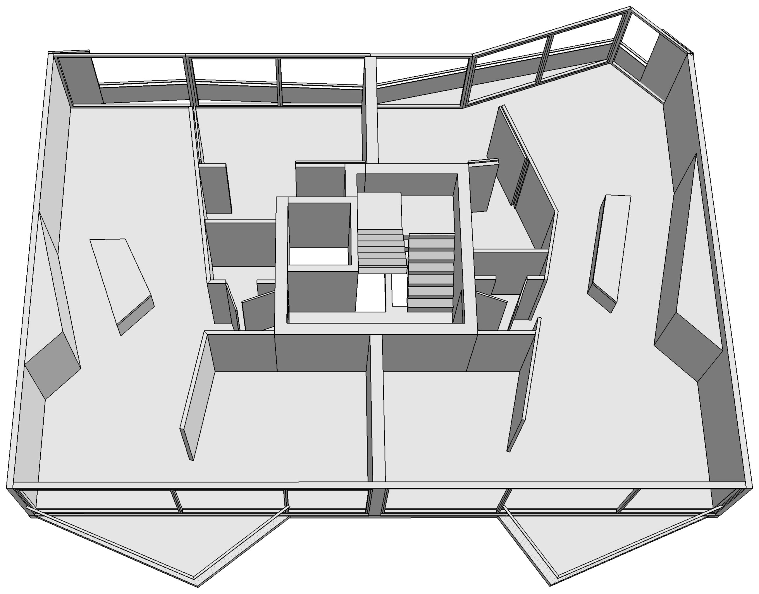 Grundriss mit schräger Loggia — der Wohnraum erweitert sich diagonal nach Aussen