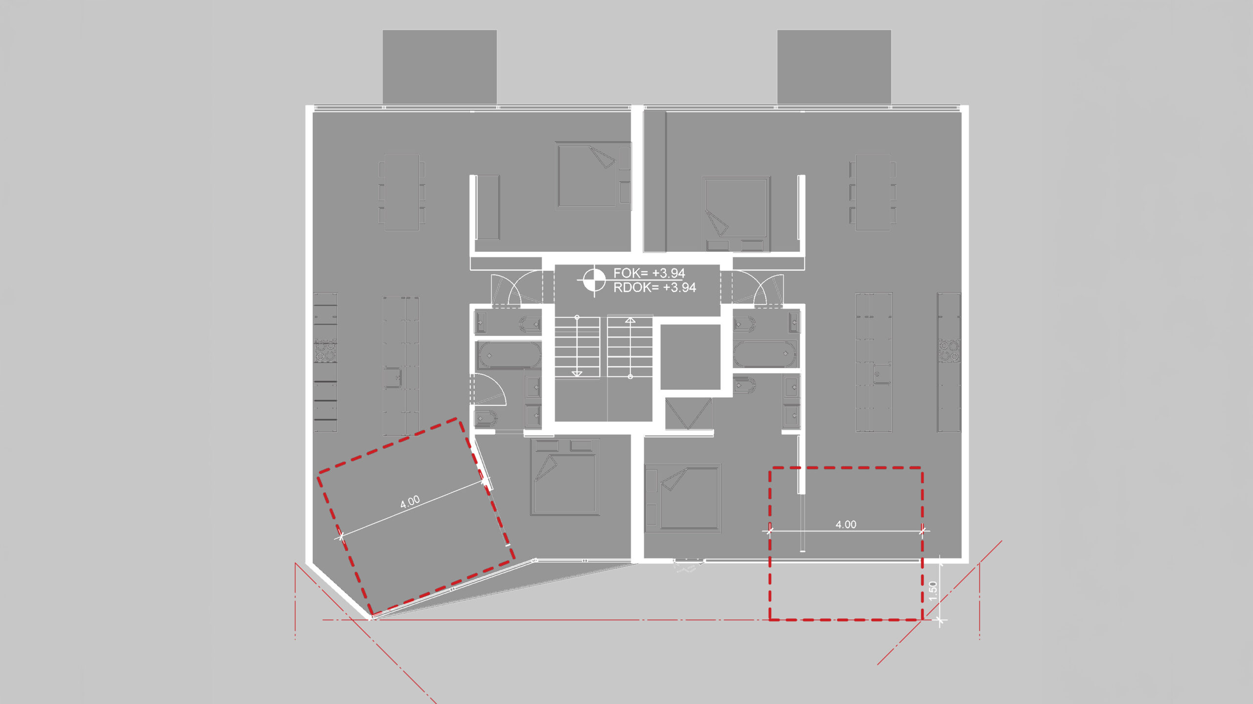 Warum schräg? Zwei Loggien im Vergleich — die 45°-Drehung verdoppelt die nutzbare Fläche. Birmannsgasse 4, Basel